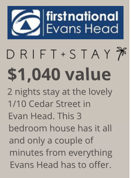 $1,040 value 2 nights stay at the lovely 1/10 Cedar Street in Evan Head. This 3 bedroom house has it all and only a couple of minutes from everything Evans Head has to offer.